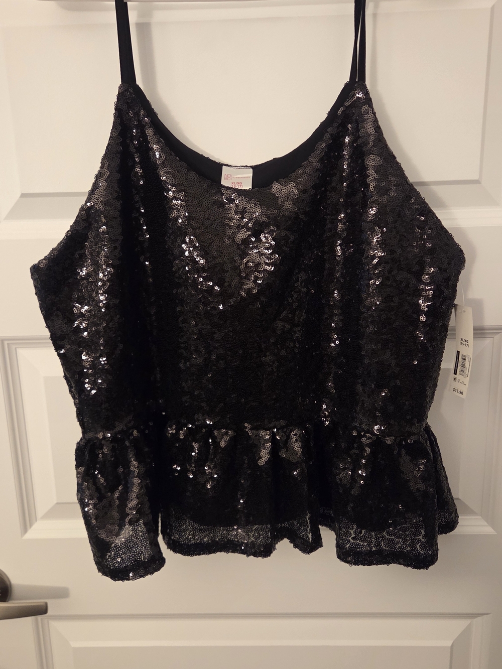 No Boundaries Black Sequined Peplum Cami